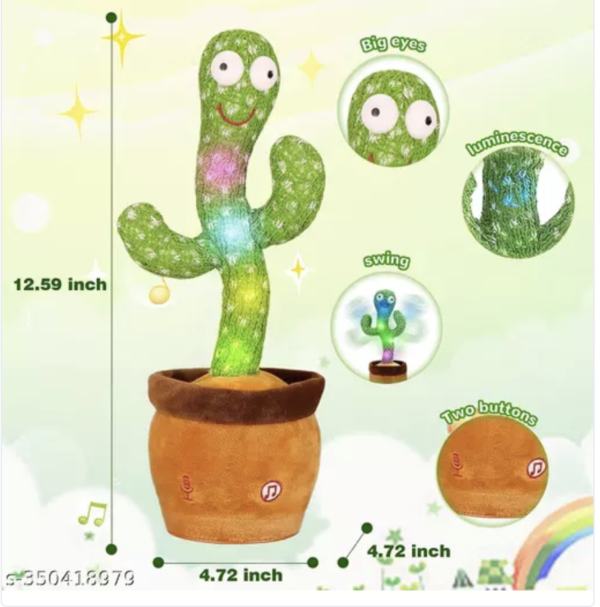Shopizon Dancing Cactus Talking Toy, Musical Puppet, Wriggle & Singing Recording Toy Repeat What You Say,Voice Repeat Speaking Toy,Talking Toys for Kids, Girls, Boys - Image 4